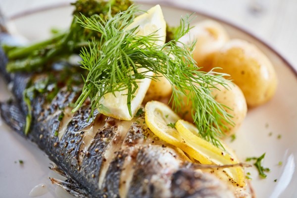 Whole seabass pub food